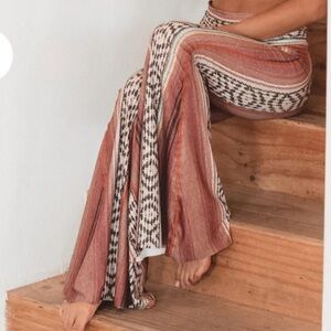 Teeki Multicolor Border Towns Red Bell Bottom Pants